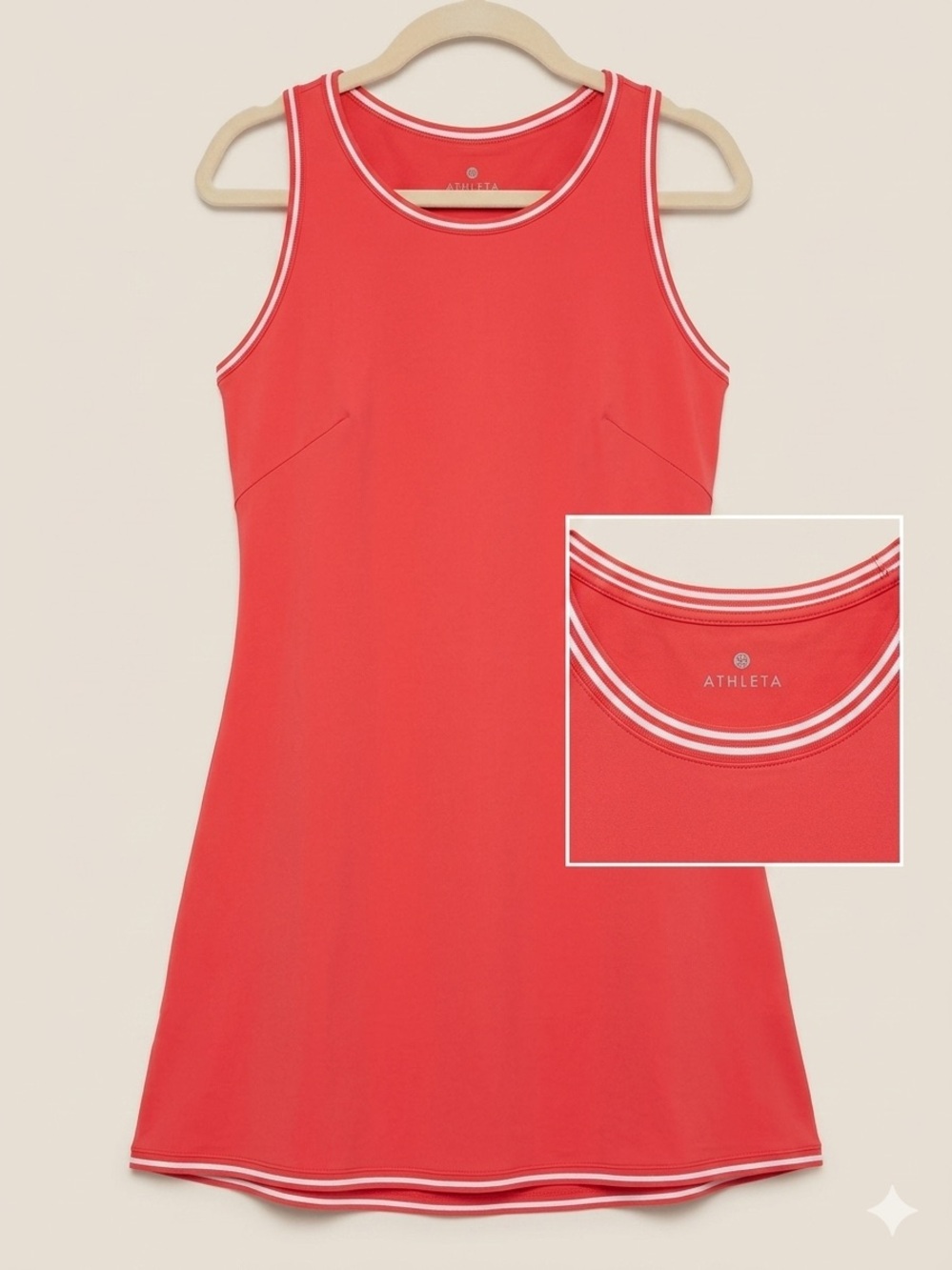 Athleta Coral-Pink Performance Tank Dress with White Trim